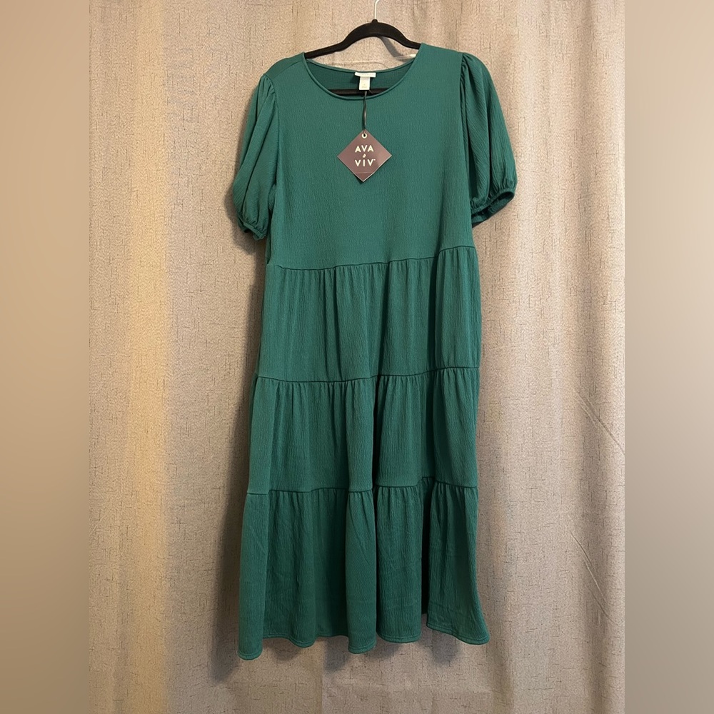 NWT AVA & VIV Green Tiered MIDI Dress size X / 14W